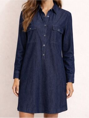 Loft Ann Taylor Women’s Size L Denim Silk Blend Shirt Dress Blue Long Sleeve